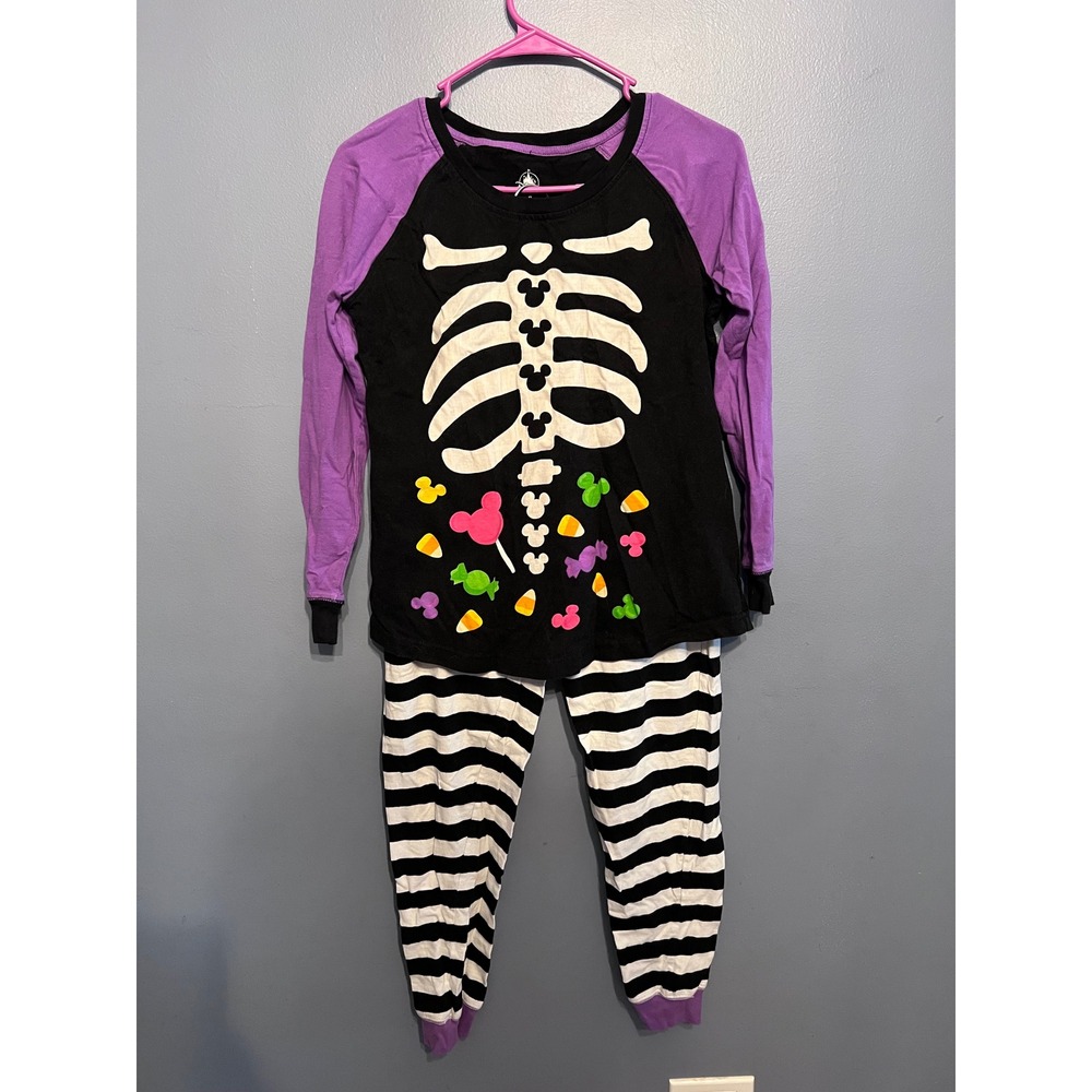 Disney Parks Mickey Mouse Skeleton Halloween Candy Pajamas Two Piece Set Size XS